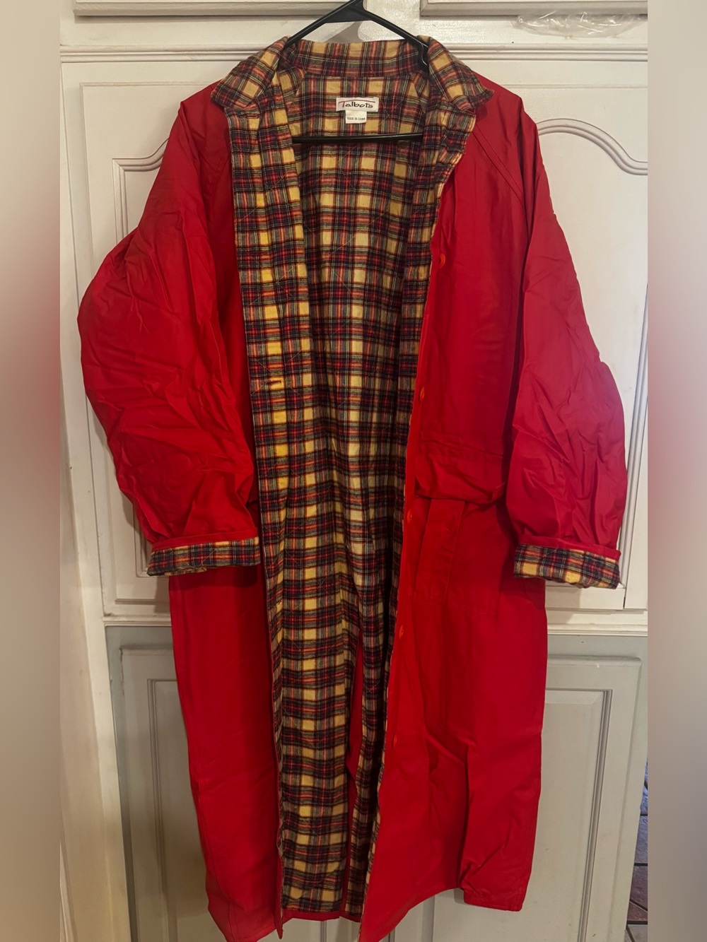 Talbots Red Raincoat with Plaid Lining